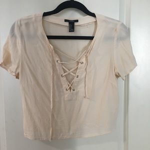 Forever 21 Cream lace-up blouse